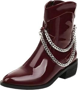 Женские ковбойские ботильоны Trendenzy с зауженным носком, с массивной цепочкой, вестерн, Burgundy