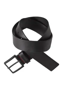 Кожаный ремень HUGO "Gionios-B_Sz40" с красной декоративной строчкой, черный