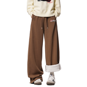 Хлопковые брюки Unisex утепленные с флисовой подкладкой прямого кроя WARRIOR, coffee (diy badge)