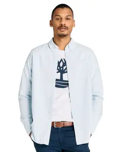 Мужская рубашка в полоску Oxford, обычного кроя Timberland, светло-голубой