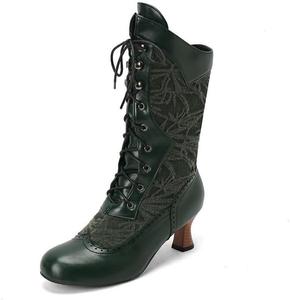 Женские винтажные викторианские ботинки на шнуровке, ретро свадебные туфли с круглым носком, ренессансные ботильоны на осень и зиму с низким каблуком LSMODARISE, Green