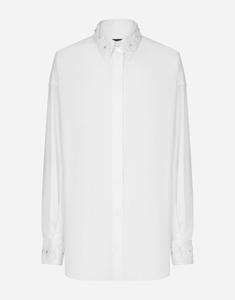 Хлопковая рубашка с длинными рукавами и вышитым воротником Dolce & Gabbana, белый