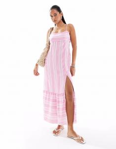 Платье макси Hollister babydoll в розовую полоску