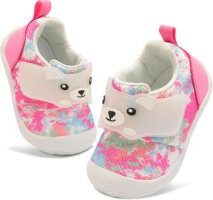 Детские прогулочные туфли FEETCITY, широкая обувь для малышей, кроссовки для мальчиков и девочек, обувь для новорожденных, дышащая обувь для малышей, обувь без шнурков, розовый