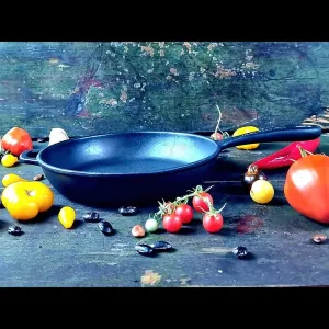 Чугунная сковорода-гриль 24 см, сковорода для тушения, сковорода для жарки, сковорода для стейков Maysternya