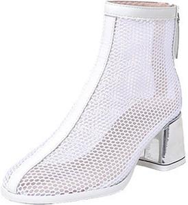 Женские ботильоны с сеткой на массивном каблуке, сзади молния, модный круглый носок, дышащие, противоскользящие, повседневные короткие ботинки для вечеринок, отдыха и свиданий FIFILAPIN, White