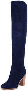 Женские сапоги YDN до колена с круглым носком, с молнией, для широкой голени, на стопке, с массивным каблуком, размер 37-48, Königsblau