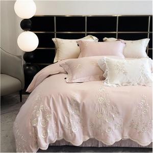 Zixmix Комплект постельного белья с вышивкой белые хлопковые цветы Pink