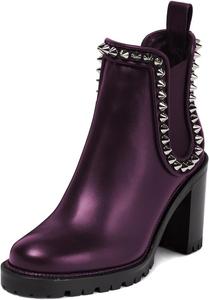 Женские ботильоны с заклепками, с круглым носком, на среднем толстом каблуке, на каждый день и для вечеринки, челси, размеры 4-16 US Wansseny, Purple