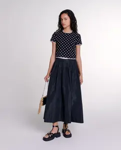 Длинная юбка с двойной контрастной талией Maje, черный