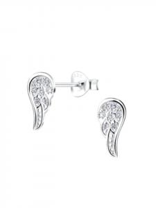 Alexander York Серьги-гвоздики в виде ангельских крыльев, украшенные цирконием, из серебра 925 пробы, комплект из 2 штук