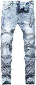 Джинсовые брюки мужские прямые рваные джинсы с легкой вышивкой SIDUFHAOPKLL