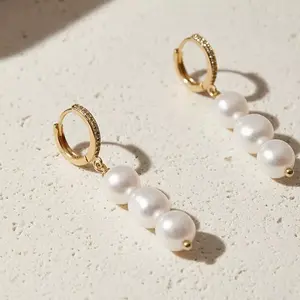 Серьги Maja для женщин из латуни с покрытием из 18-каратного золота и пресноводным жемчугом Joey Baby, pearl