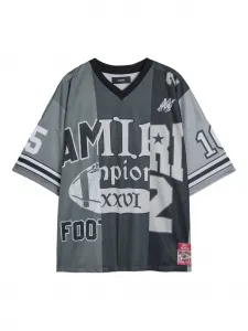 Футболка с графическим принтом и V-образным вырезом Amiri, серый