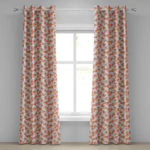 Штора на люверсах ABAKUHAUS кораллового цвета, нежные пастельные маки на зигзагообразном фоне с шевронным узором, романтичная женственная, декоративная двухпанельная штора, 280 см x 175 см, кораллово-бледно-голубой, желтый Abakuhaus