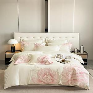 UJNHGQ Комплект постельного белья из 100% хлопка с цветочной вышивкой молочно-белого цвета Milk White