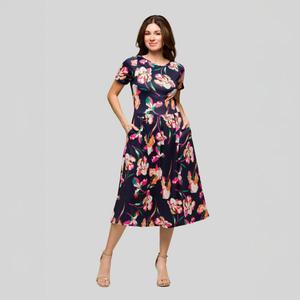 Женское платье миди с коротким рукавом, плиссированное и расклешенное, с карманом 24Seven Comfort Apparel, мультиколор