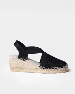 Женские блестящие плетеные эспадрильи на клиновидной подошве с резинками Toni Pons, черный