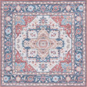 Ковер SAFAVIEH, 122 x 122 см,  моющийся, коллекция Tucson - Rust & Blue, противоскользящий, идеален для помещений с высокой проходимостью: гостиная, прихожая, спальня, домашний офис (TSN913Q-4SQ)