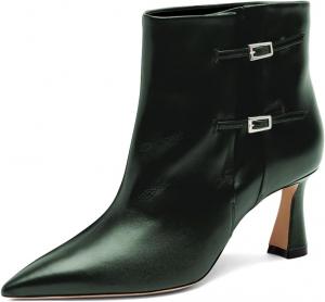 Женские ботильоны с регулируемой пряжкой, заостренным носком, на среднем каблуке, для вечеринок, мероприятий и повседневной носки, короткие ботинки, размер 4-16 US Wansseny, Deep Green
