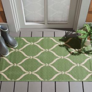 Ковер SAFAVIEH, 61 x 110 см, Washable Outdoor Courtyard Collection - , Green & Beige, Non-Shedding & Easy Cleaning, для патио, входной двери, прихожей, придверный ковер (CY6654-234)