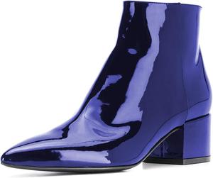 Женские удобные ботильоны FSJ с низким толстым каблуком, круглым носком и боковой молнией, размер 4-15 US, Blue Patent