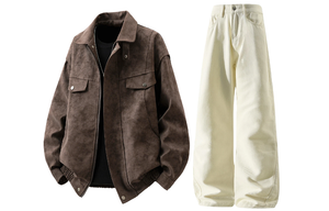 Повседневная спортивная одежда Unisex с воротником стойкой умеренная X1617, coffee jacket+оранжевый pants