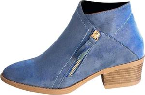 Женские винтажные ботильоны из искусственной замши с массивным каблуком, на молнии сбоку, с острым носком, зимние ботинки Generic, Blue