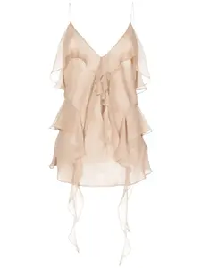 Шелковый топ с драпировкой KHAITE, коричневый