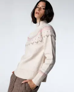 Женский джемпер с высоким воротником и жаккардовым узором Black Limba, кремовый