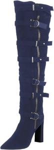 Женские стильные сапоги FSJ с высокой массивной платформой выше колена, заостренным носком, ремешками с пряжками, молнией, модные зимние длинные сапоги, размеры 4-15 US, Blue