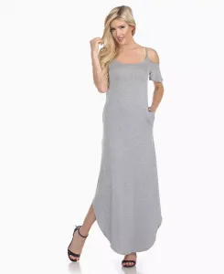 Женское макси-платье с открытыми плечами White Mark, серый