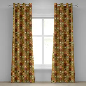 Штора на люверсах ABAKUHAUS Safari, рисунок в виде силуэта африканского животного, винтажная рамка с экзотической фауной, декоративная, двухпанельная, 280 см x 260 см, коричнево-черная Abakuhaus