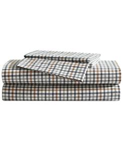 Комплект постельного белья из 100% хлопкового перкаля с принтом, 4 предмета, размер полуторный Eddie Bauer, Griffin Plaid Beige