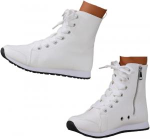 Женские высокие кроссовки из искусственной кожи с боковой молнией - удобные плоские ботинки на шнуровке с противоскользящей подошвой Generic, White