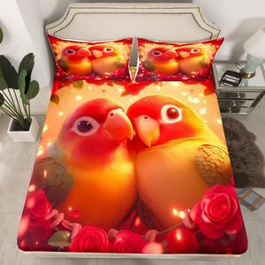 Erosebridal Романтический комплект постельного белья Parrot Sheets с розовым цветочным принтом и блестками, Yellow Red