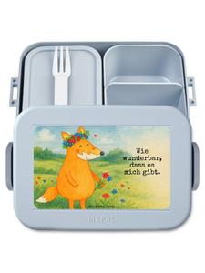 Mr. & Mrs. Panda Дизайн коробки для закусок: лиса, цветок, надпись пастельно-голубого цвета