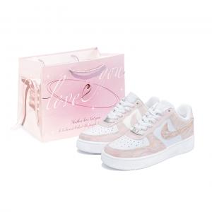 Nike Кроссовки для скейтбординга Air Force 1 унисекс, низкие, белые/кожаные, розовые