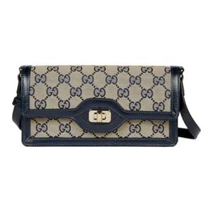 GUCCI Кожаная мини-сумка через плечо женская бежево-голубая