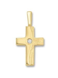 ONE ELEMENT Подвеска в виде креста с цирконием в оправе из желтого золота 333 пробы