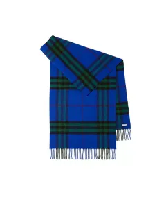 Широкий клетчатый кашемировый шарф Burberry, синий