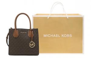 MICHAEL KORS Сумка-баул Mercer из ПВХ-ткани с наплечным ремнем и возможностью ношения через плечо среднего размера для женщин в коричневом цвете