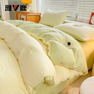 Yalu Комплект постельного белья 1,8 м, 4 предмета, пододеяльник 180x220 см, цвет молочно-зеленый, из выстиранного хлопка