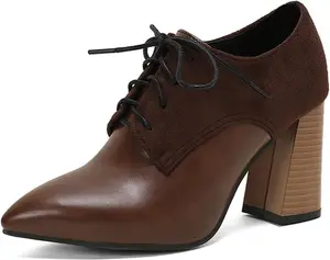 Ботильоны Alyaafifa на массивном каблуке для женщин, с острым закрытым носком, высокие на платформе, слипоны, двухцветные кожаные и замшевые, модные короткие ботинки с V-образным вырезом, трендовые для вечеринок, свиданий и выпускных, Brown - B