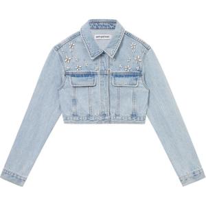 Куртка джинсовая с кристаллами Self Portrait, светло-голубой деним