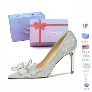 Take the Qin Серебряные туфли на шпильке с бантом для женщин, цвет Silver (Bowknot)[Gift Box Set](Gift Included)