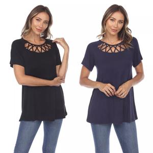 Комплект из 2 топов с короткими рукавами с перекрещенными крестиками Essential WM Fashion, черный/темно-синий