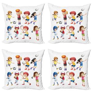 ABAKUHAUS Спортивные чехлы на подушки (4 шт.), активные дети, современная двусторонняя цифровая печать, 40 см x 40 см, разноцветные