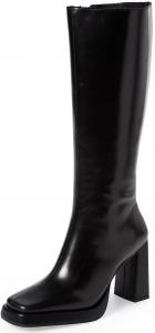 Женские высокие кожаные черные сапоги Dsevht до колена на платформе с массивным каблуком, длинные сапоги с квадратным носком и боковой молнией, модные вечерние сапоги в стиле гого 70-х