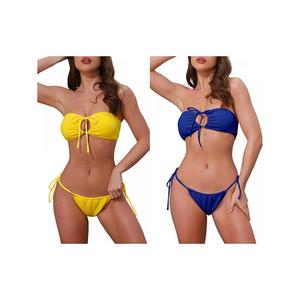 2 комплекта женского бикини с бандо и треугольным низом Inspire Chic, Yellow Royal Blue